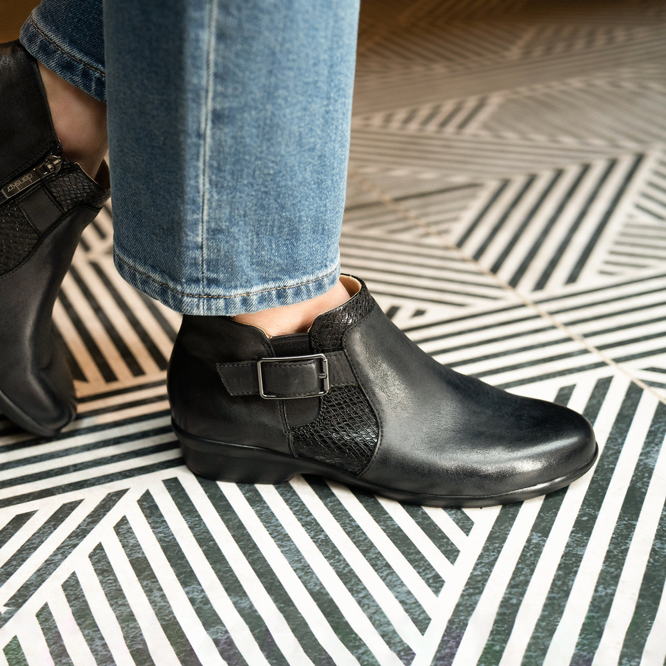 Carolyn Black Leather Bootie