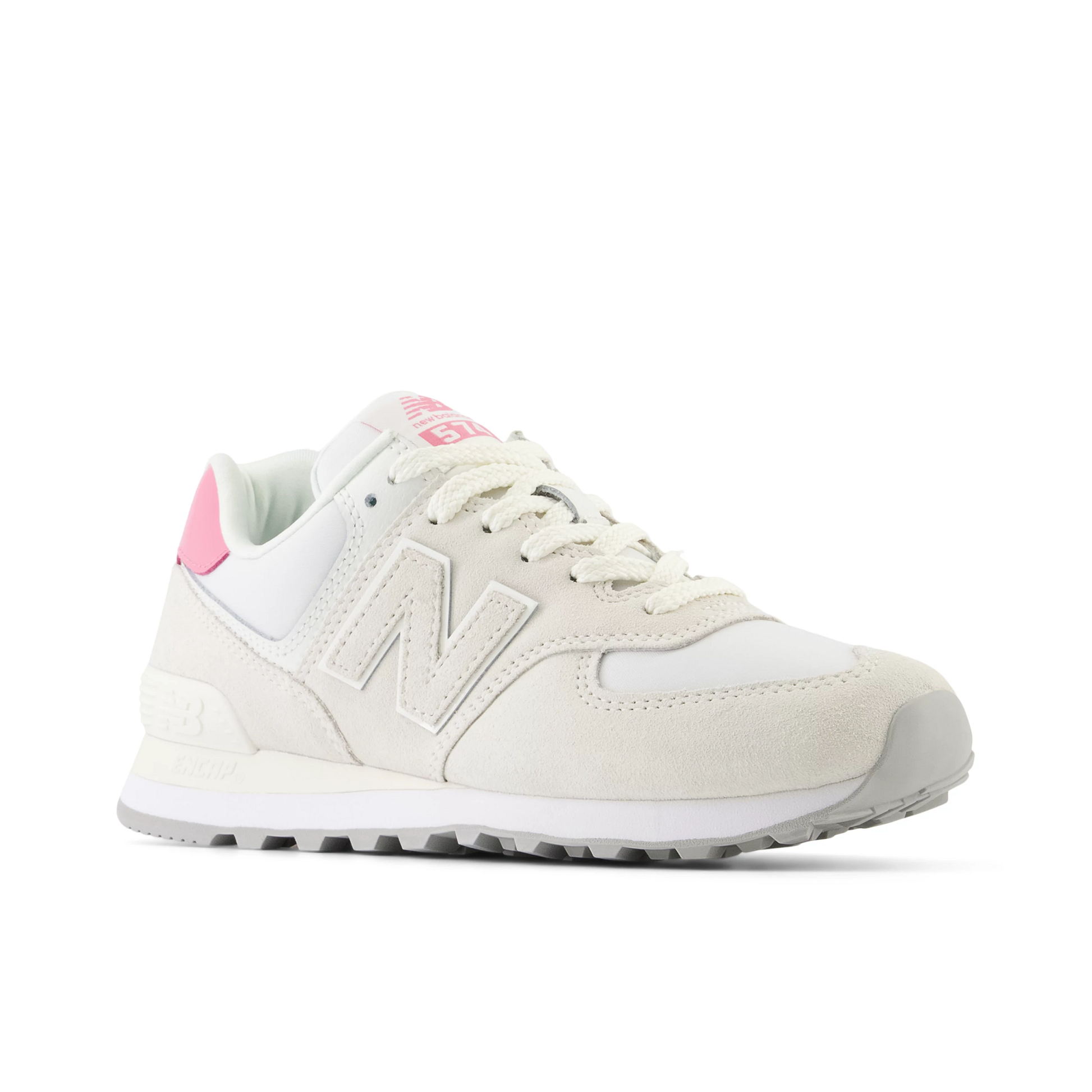 Pink and white new balance 574 new arrivals