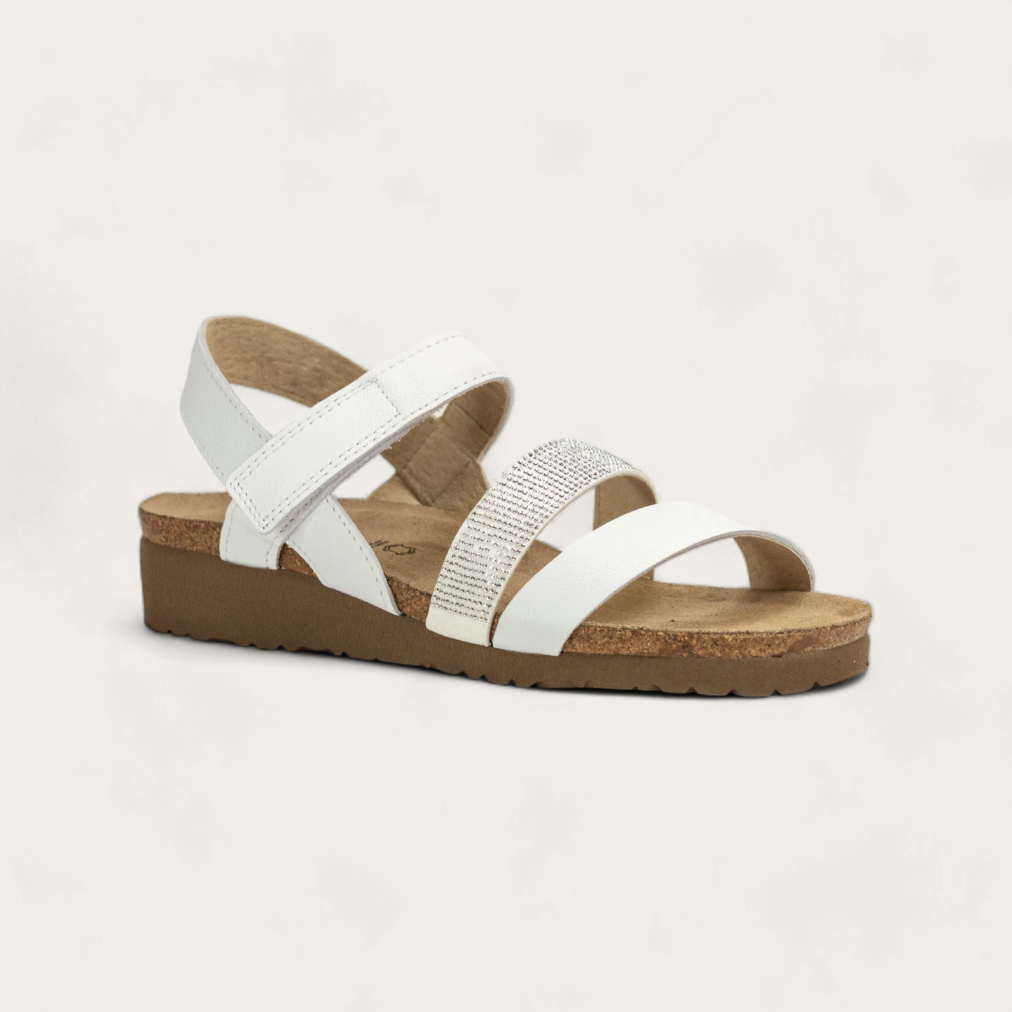 Naot Krista Sandal White Lthr/White w/ Silver Rivets