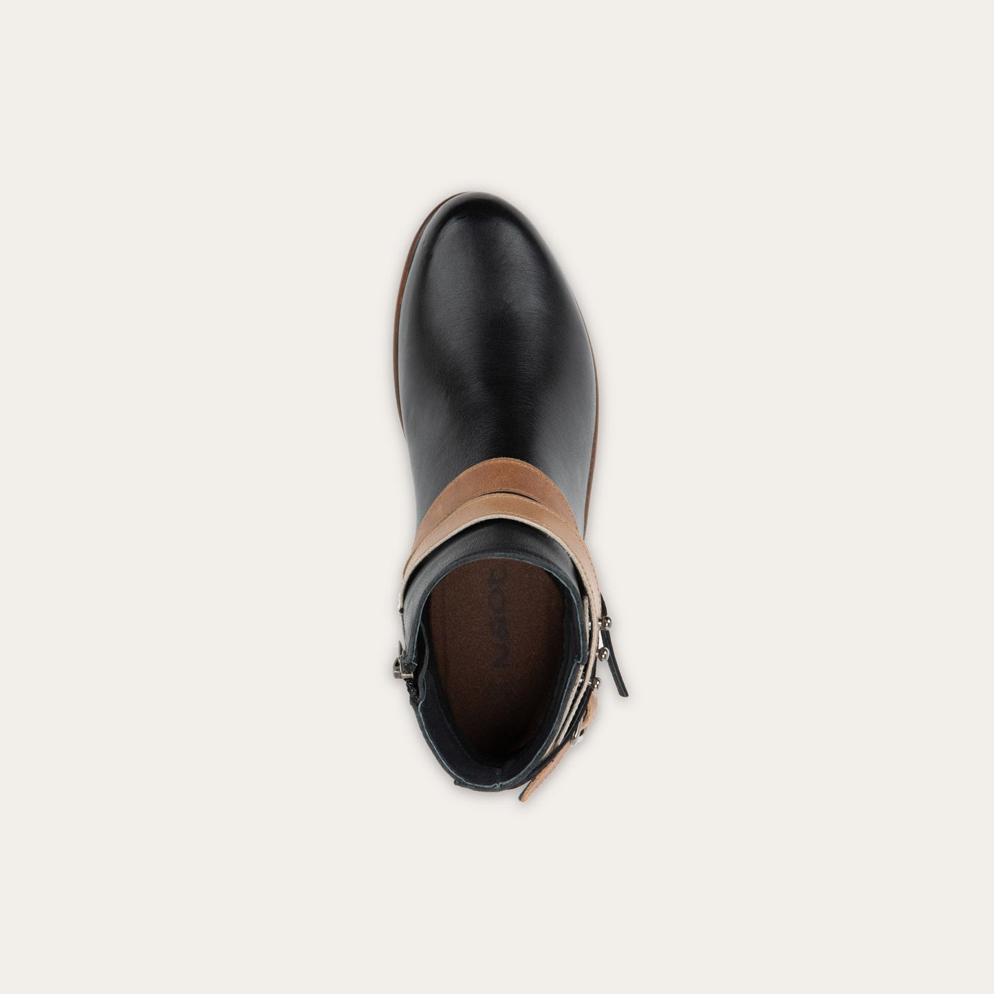 Naot Sumatra Boot Jet Black Leather with Brown and Black Straps