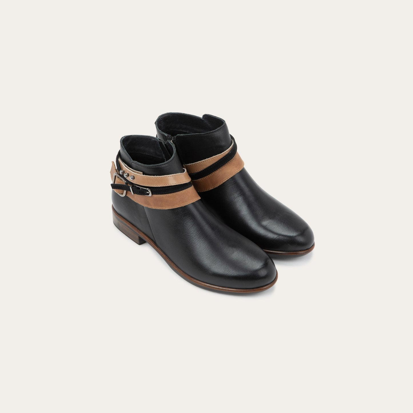 Naot Sumatra Boot Jet Black Leather with Brown and Black Straps