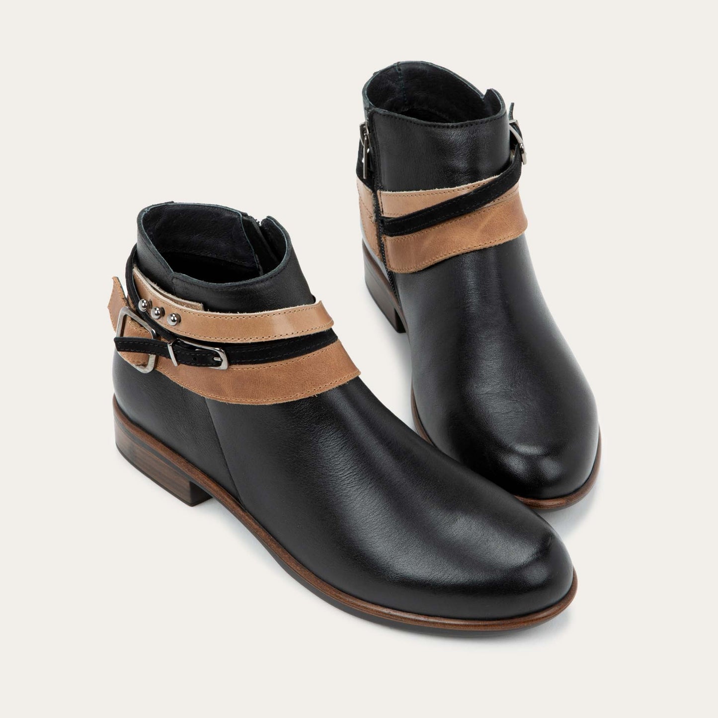 Naot Sumatra Boot Jet Black Leather with Brown and Black Straps